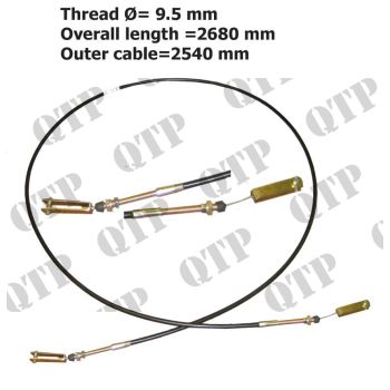 Pick Up Hitch Cable JCB Fastrac - Thread Diameter: 9.5mm, Overall Length: 2680mm, Outer Cable: 2540mm - 3134