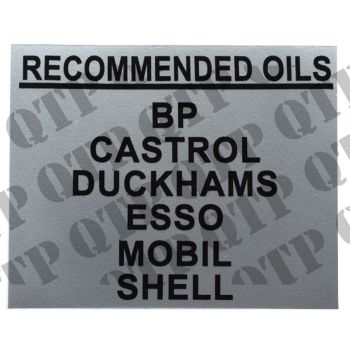 Massey Ferguson Decal 100 Recommended Oils - 62207