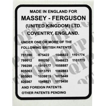 Massey Ferguson Decal 100 Patent Pending - 62219