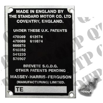 Massey Ferguson Tractor Badge 20D Serial Number - 62457