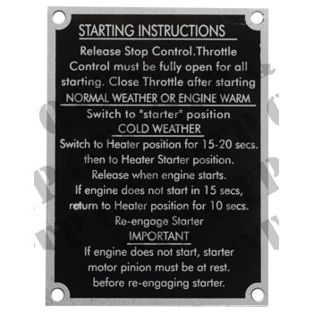 Massey Ferguson Tractor Badge Starting Instructions 100&#039;s - 62458