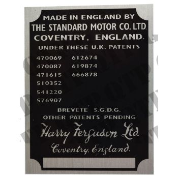 Massey Ferguson Tractor Badge Serial No. TED 20 Early - 62493