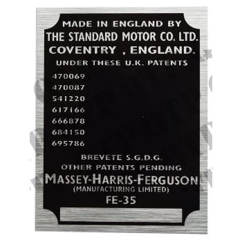 Massey Ferguson Tractor Badge Serial No FE 35 - 62495