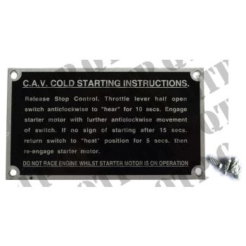 Tractor Badge CAV Starting Instructions - 62737